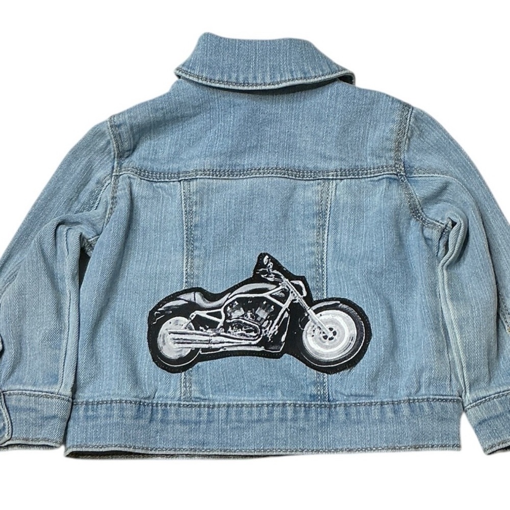 Upcycled Denim Jacket with Motorcycle Patch